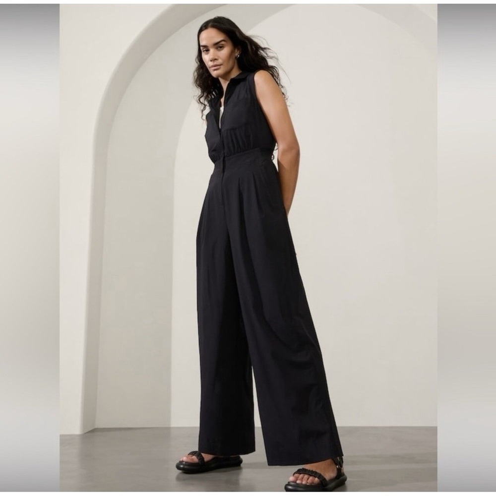Athleta | Brooklyn Black Sleeveless Cargo Wide Leg Jumpsuit Size 12